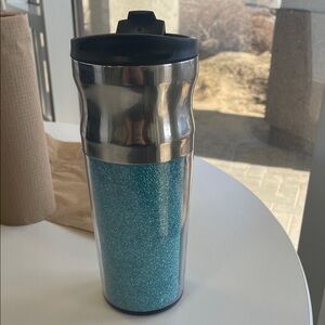 Glitter Blue Travel Tumbler with Stainless Steel Top